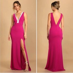 Lulus Stunned By You Magenta Rhinestone Mermaid Maxi Dress Size Extra Small